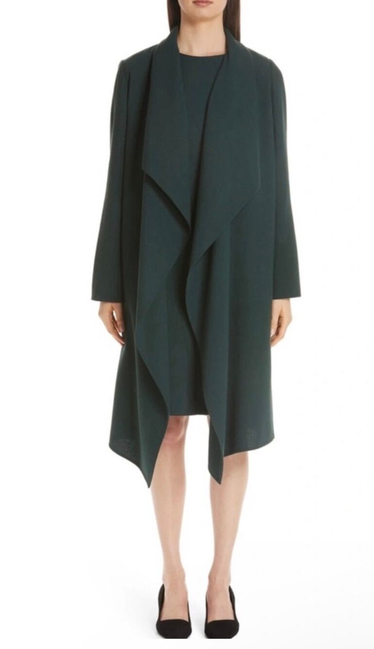 Lafayette 148 Hemingway Draped Open Front Wool Crepe Jacket Green Small